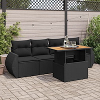 vidaXL Loungegrupp för trädgården med dynor 5 delar svart konstrotting