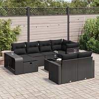 vidaXL Loungegrupp för trädgården m. dynor 11 delar konstrotting svart