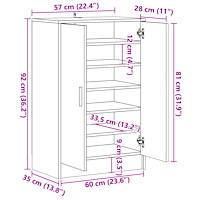 vidaXL Skoskåp artisan ek 60x35x92 cm konstruerat trä