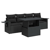 vidaXL Loungegrupp för trädgården med dynor 5 delar svart konstrotting