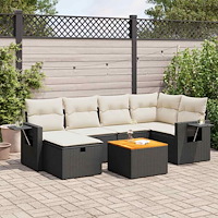 vidaXL Soffgrupp för trädgården med dynor 7 delar svart konstrotting