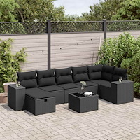 vidaXL Loungegrupp för trädgården med dynor 8 delar svart konstrotting