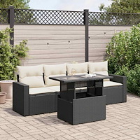 vidaXL Loungegrupp för trädgården med dynor 5 delar svart konstrotting