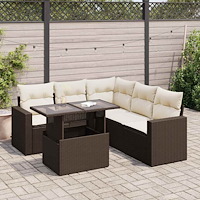 vidaXL Loungegrupp för trädgården m dynor 6 delar brun konstrotting