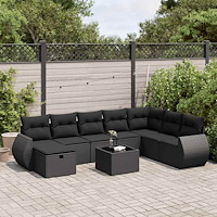 vidaXL Loungegrupp för trädgården m dynor 9 delar svart konstrottning