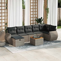 vidaXL Loungegrupp för trädgården med dynor 8 delar grå konstrotting