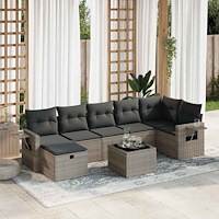 vidaXL Loungegrupp för trädgården med dynor 8 delar grå konstrotting