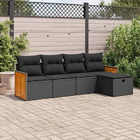 vidaXL Loungegrupp för trädgården med dynor 5 delar svart konstrotting