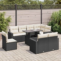 vidaXL Loungegrupp för trädgården m dynor 9 delar svart konstrottning
