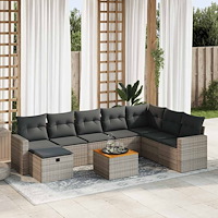 vidaXL Loungegrupp för trädgården m dynor 9 delar grå konstrotting