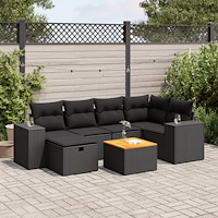 vidaXL Soffgrupp för trädgården med dynor 7 delar svart konstrotting