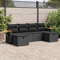 vidaXL Loungegrupp med dynor 6 delar svart konstrotting