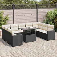 vidaXL Loungegrupp 10 delar med svarta dynor konstrotting