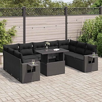 vidaXL Loungegrupp 10 delar med svarta dynor konstrotting