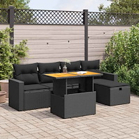 vidaXL Trädgårdssoffset med dynor 6 delar svart konstrotting akaciaträ