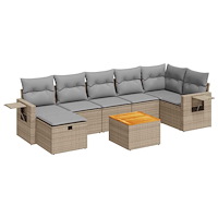 vidaXL Matgrupp för trädgården med dynor 8 delar beige konstrotting