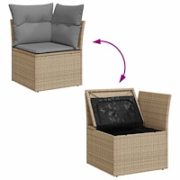 vidaXL Matgrupp för trädgården med dynor 8 delar beige konstrotting
