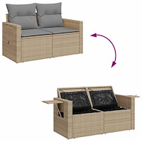 vidaXL Matgrupp för trädgården med dynor 8 delar beige konstrotting