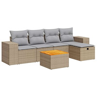 vidaXL Soffgrupp för trädgården med dynor 6 delar beige konstrotting