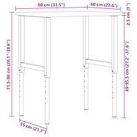 vidaXL Arbetsbänk mörkbrun 80x60x(71,5-98) cm massiv ek