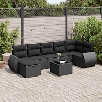 vidaXL Loungegrupp för trädgården med dynor 8 delar svart konstrotting