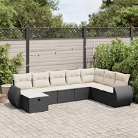 vidaXL Loungegrupp för trädgården med dynor 8 delar svart konstrotting