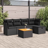 vidaXL Loungegrupp med dynor 6 delar svart konstrotting