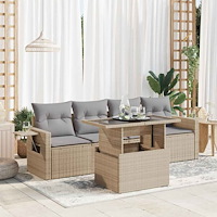 vidaXL Soffgrupp för trädgården med dynor 5 delar beige konstrotting