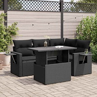 vidaXL Loungegrupp för trädgården med dynor 5 delar svart konstrotting