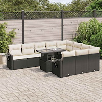 vidaXL Loungegrupp för trädgården m. dynor 11 delar konstrotting svart