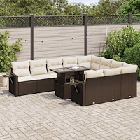 vidaXL Loungegrupp för trädgården 11 delar brun konstrotting