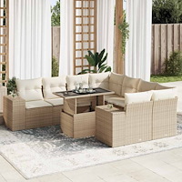 vidaXL Soffgrupp för trädgården med dynor 9 delar beige konstrotting