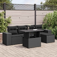 vidaXL Loungegrupp med dynor 6 delar svart konstrotting