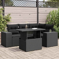 vidaXL Loungegrupp för trädgården med dynor 5 delar svart konstrotting