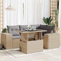 vidaXL Soffgrupp för trädgården med dynor 5 delar beige konstrotting