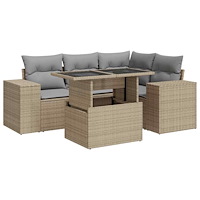 vidaXL Soffgrupp för trädgården med dynor 5 delar beige konstrotting