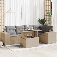 vidaXL Soffgrupp för trädgården med dynor 6 delar beige konstrotting
