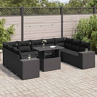 vidaXL Loungegrupp 10 delar med svarta dynor konstrotting