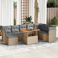 vidaXL Soffgrupp för trädgården med dynor 9 delar beige konstrotting