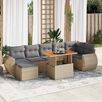 vidaXL Matgrupp för trädgården med dynor 8 delar beige konstrotting