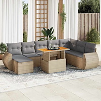 vidaXL Soffgrupp för trädgården med dynor 9 delar beige konstrotting