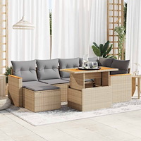 vidaXL Trädgårdssoffset med dynor 7 delar beige konstrotting akaciaträ