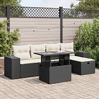 vidaXL Loungegrupp med dynor 6 delar svart konstrotting