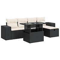 vidaXL Loungegrupp med dynor 6 delar svart konstrotting