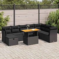 vidaXL Trädgårdssoffset med dynor 9 delar svart konstrotting akaciaträ