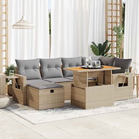 vidaXL Trädgårdssoffset med dynor 8 delar beige konstrotting akaciaträ