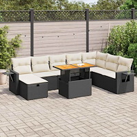 vidaXL Trädgårdssoffset med dynor 9 delar svart konstrotting akaciaträ