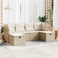 vidaXL Soffgrupp för trädgården med dynor 6 delar beige konstrotting