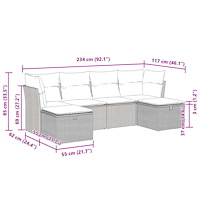 vidaXL Soffgrupp för trädgården med dynor 6 delar beige konstrotting