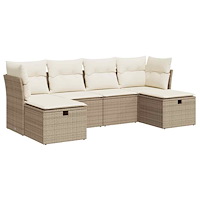 vidaXL Soffgrupp för trädgården med dynor 6 delar beige konstrotting